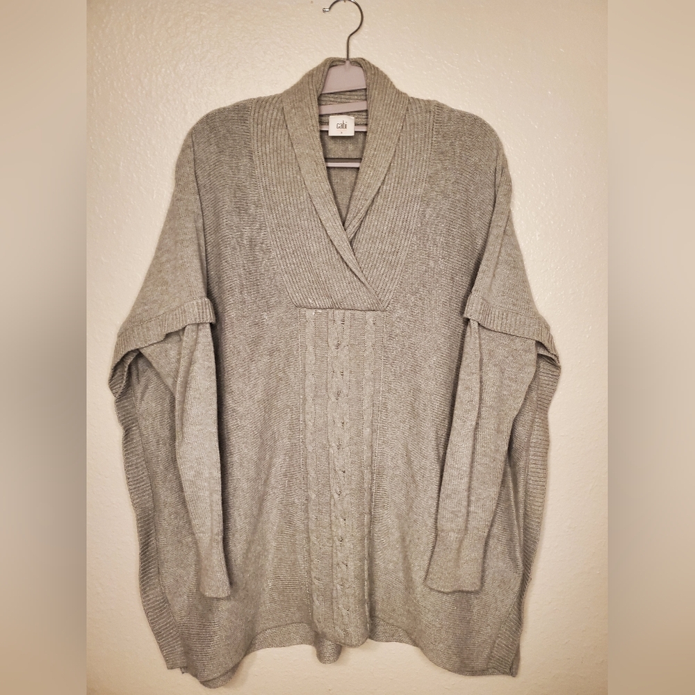 CAbi Light Gray Charlotte Poncho Knit Sweater